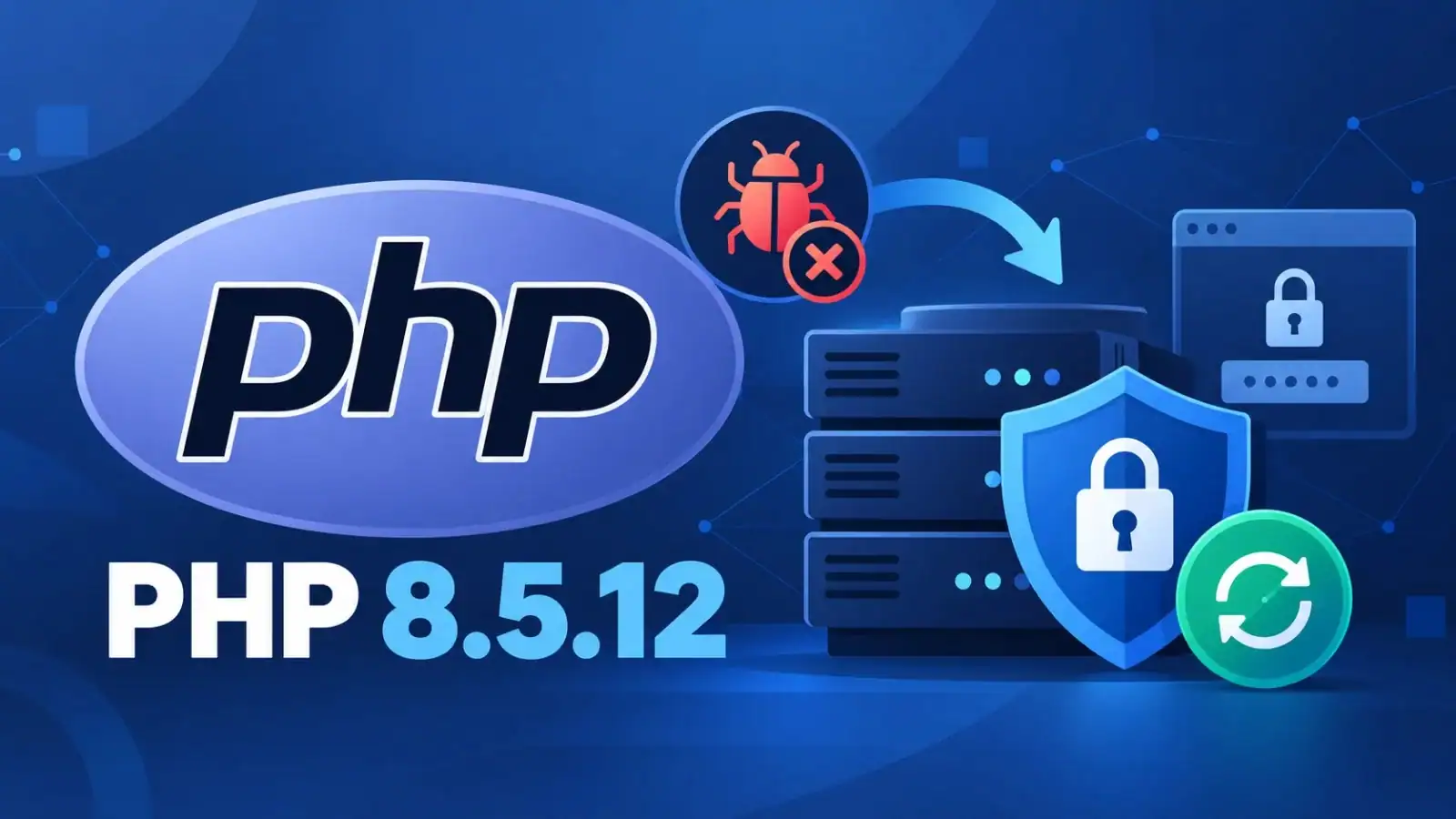 PHP 8.5.12 servers protected by a shield, with a bug warning